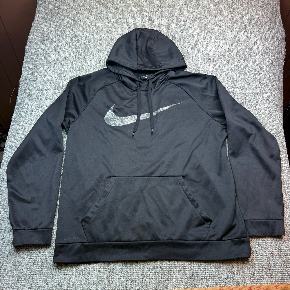 Nike Hoodie Mens Large Black Sweatshirt Dri Fit Training Logo Swoosh